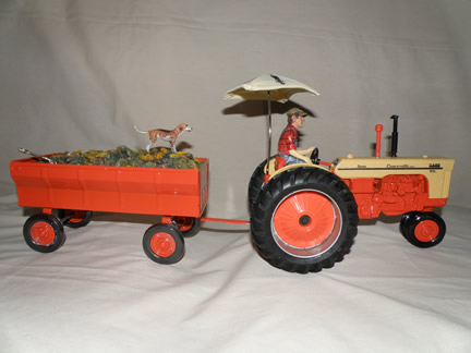 16025A Late Harvest Uncle Ed with Case 800 and 16026A Wagon with Corn Load and Ole Meg
